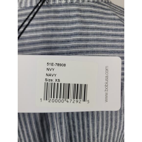 Bobi Los Angeles Revolve Women's Button Front Yoke Shirt Navy Striped Size XS - Picture 7 of 10